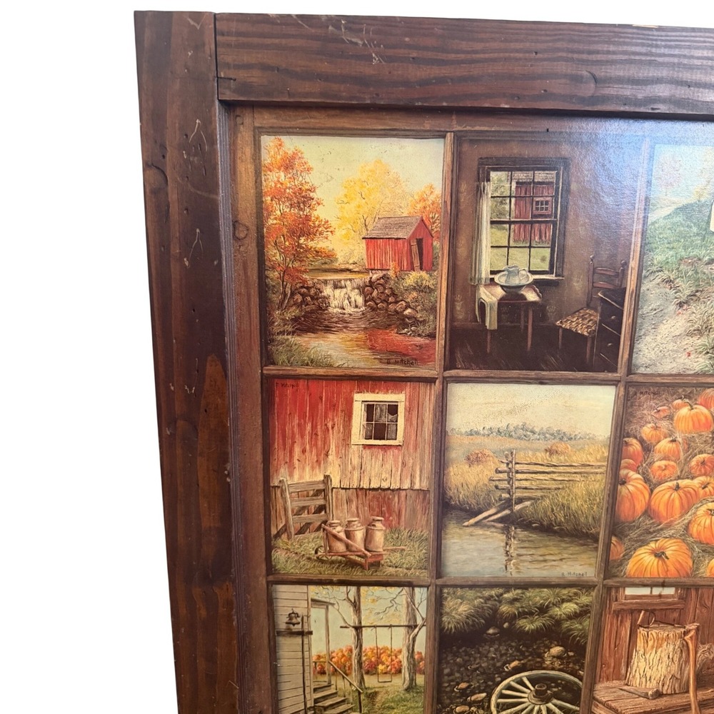 Vintage Homco B Mitchell Rustic Farmhouse 12 Panel Wood Framed Wall Art 24x24 - Picture 5 of 6